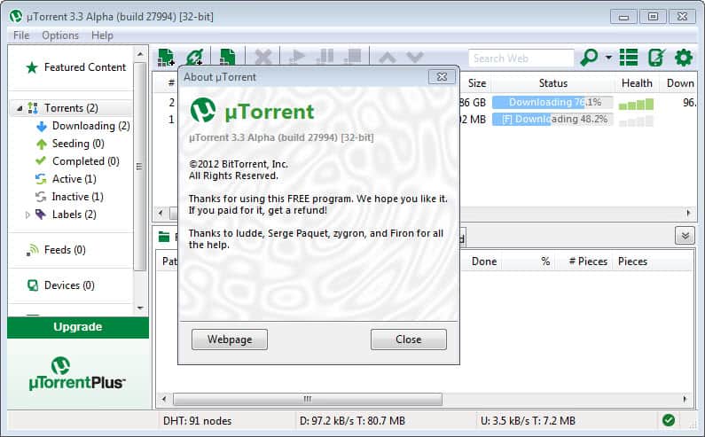 uTorrent Alpha for Windows